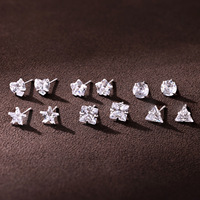 Boucles d'oreilles clous en argent sterling S925 avec zircon, mini cœurs, étoiles, fleurs, carrés, ronds, triangles, bijoux de piercing pour cartilage