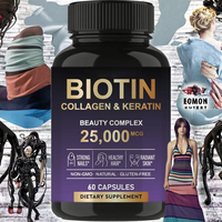 Capsules de biotine, collagène et kératine pour adultes, 60 unités, complément pour blanchir la peau, favoriser la croissance des cheveux et des ongles, complexe d'acide hyaluronique