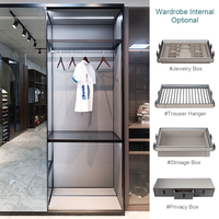 Armoire de chambre à coucher personnalisée, facile à assembler, intérieur avec portes coulissantes en verre dépoli teinté, miroir, profil en aluminium