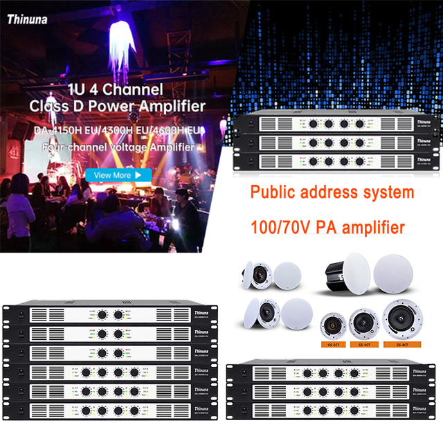 Thinuna DA-1600H EU 19-inch Size 70/100V 600 Watt Audio System Sound Power Amp Speaker Class D Amplifier Module for PA System