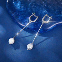 Boucles d'oreilles pendantes en argent sterling 925 plaqué rhodium, perles d'eau douce géométriques irrégulières, cadeau de luxe léger et tendance pour femmes
