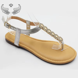 Damen T-Riemen Sandalen Mode Strass Flache Sandalen mit Knöchelriemen für Damen Sommer Kleid-Sandalen Lässige Damen-Flip-Flops - Product Image 1