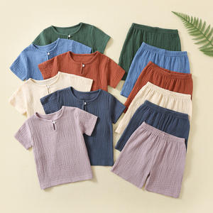 Ensemble Bébé INS Été Fin <span class=keywords><strong>Double</strong></span> Couche Couleur Unie Coton <span class=keywords><strong>Gaze</strong></span> Vêtements Enfant Deux Pièces Tenue d'Intérieur Climatisation - Product Image 5