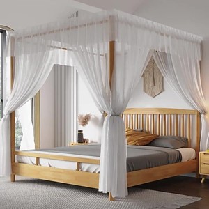 <span class=keywords><strong>Lit</strong></span> à baldaquin moderne en bois massif avec moustiquaire, <span class=keywords><strong>lit</strong></span> simple et double <span class=keywords><strong>pour</strong></span> chambre principale, <span class=keywords><strong>lit</strong></span> plateforme à baldaquin <span class=keywords><strong>pour</strong></span> chambre d'hôtes - Product Image 4