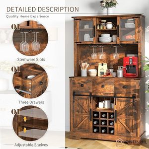 Farmhouse solid wood <b>sideboard</b>, simple living room wall-mounted kitchen cabinet, double-door wine cabinet, <b>storage</b> rack, tea - Product Image 3