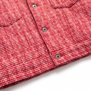 Trendy Custom Red <strong>White</strong> Plaid Textured Tweed <strong>Boucle</strong> Button up Drop Boxy Fit Retro Streetwear Men's Outerwear Trucker <strong>Jacket</strong> - Product Image 4