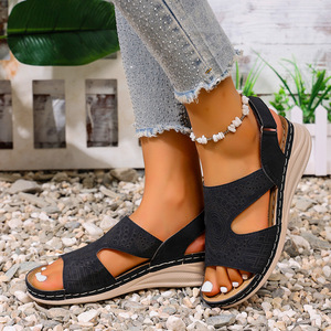 2025 Primavera Verano tendencia de moda para <span class=keywords><strong>Amazon</strong></span> transfronterizo de talla grande <span class=keywords><strong>sandalias</strong></span> de cuña para mujer Casual costura Slip-On cierre - Product Image 2