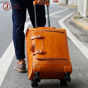 Joyir Genuine Leather <b>Trolley</b> <b>Suitcase</b> 20inch Business Travel Retro Luggage With Universal Wheels - Product Image 3
