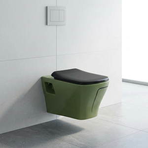 Cuvette de toilettes WC monobloc carrée en céramique, design moderne vert et or, à chasse d'eau par gravité, pour salle de bain, sanitaires - Product Image 2