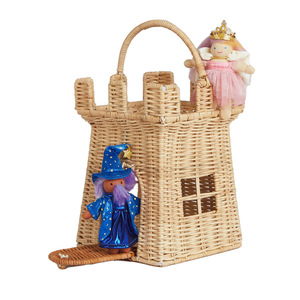 Rattan Castle <b>Basket</b> With Handle Children's Toy Storage Off White Rectangle Shape Photography Props - Product Image 4