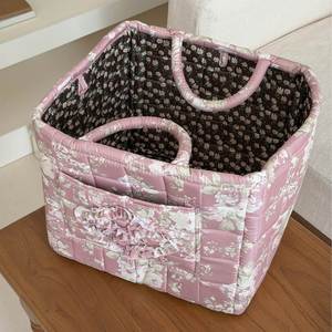 Panier à linge en coton matelassé personnalisé motif floral, panier de rangement, pochette de rangement pour maquillage, panier organisateur pour articles divers - Product Image 4