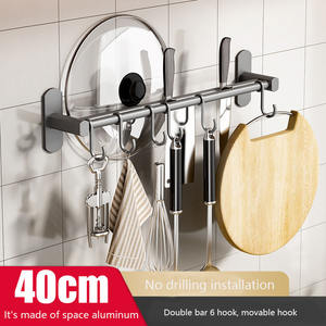 เสาคู่ขนาด40ซม. มีตะขอ6อันสำหรับเก็บเข้าลิ้นชักฟรีตะขอเจาะรูพลั่วช้อนไม้แขวนในครัว - Product Image 6