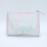 Sac de toilette chic à rayures brillantes en PVC avec fermeture éclair pour voyage, trousse de toilette grande capacité, sac de maquillage imperméable pour femmes