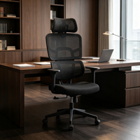Chaise de bureau ergonomique haut de gamme en maille avec dossier réglable, support lombaire, appui-tête et dossier haut pivotant pour ordinateur