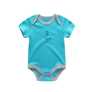 Puur katoenen bodysuit voor pasgeborenen met schattig kapitein-ankerontwerp Zachte en comfortabele babyromper met korte mouwen voor kinderen - Product Image 2