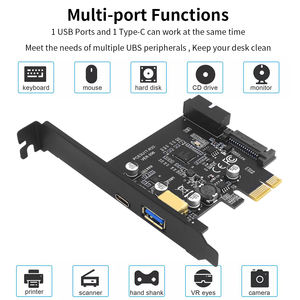 Tishric Pcie 1x <span class=keywords><strong>3</strong></span>.0 Naar Usb <span class=keywords><strong>3.2</strong></span> Gen 1 Type-C Extension Card 10Gbps Riser Card Extended 19 Pin Interface Adapter - Product Image 4