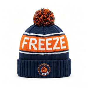 Custom Jacquard <strong>Bobble</strong> <strong>Hat</strong> Winter Warm Knit Cap Embroidered Patch Cuff Ribbed Thick Beanie Pom Manufacturer for Boys and Girls - Product Image 1