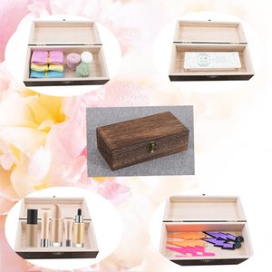 Boîte cadeau vintage en bois massif teinté avec charnières, fermoir métallique, couvercle rabattable, étui de rangement cosmétique pour rouge à lèvres, vernis à ongles, bijoux, Noël - Product Image 4