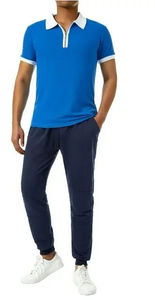 Polo de manga corta de color de contraste con semi-cremallera Polo de hombre de moda transpirable personalizado con cremallera - Product Image 2