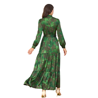 Nouvelle Robe Traditionnelle Musulmane Ample pour Femme Lignes Summer, Imprimée Verte, Décontractée et Élégante, Abaya Arabe