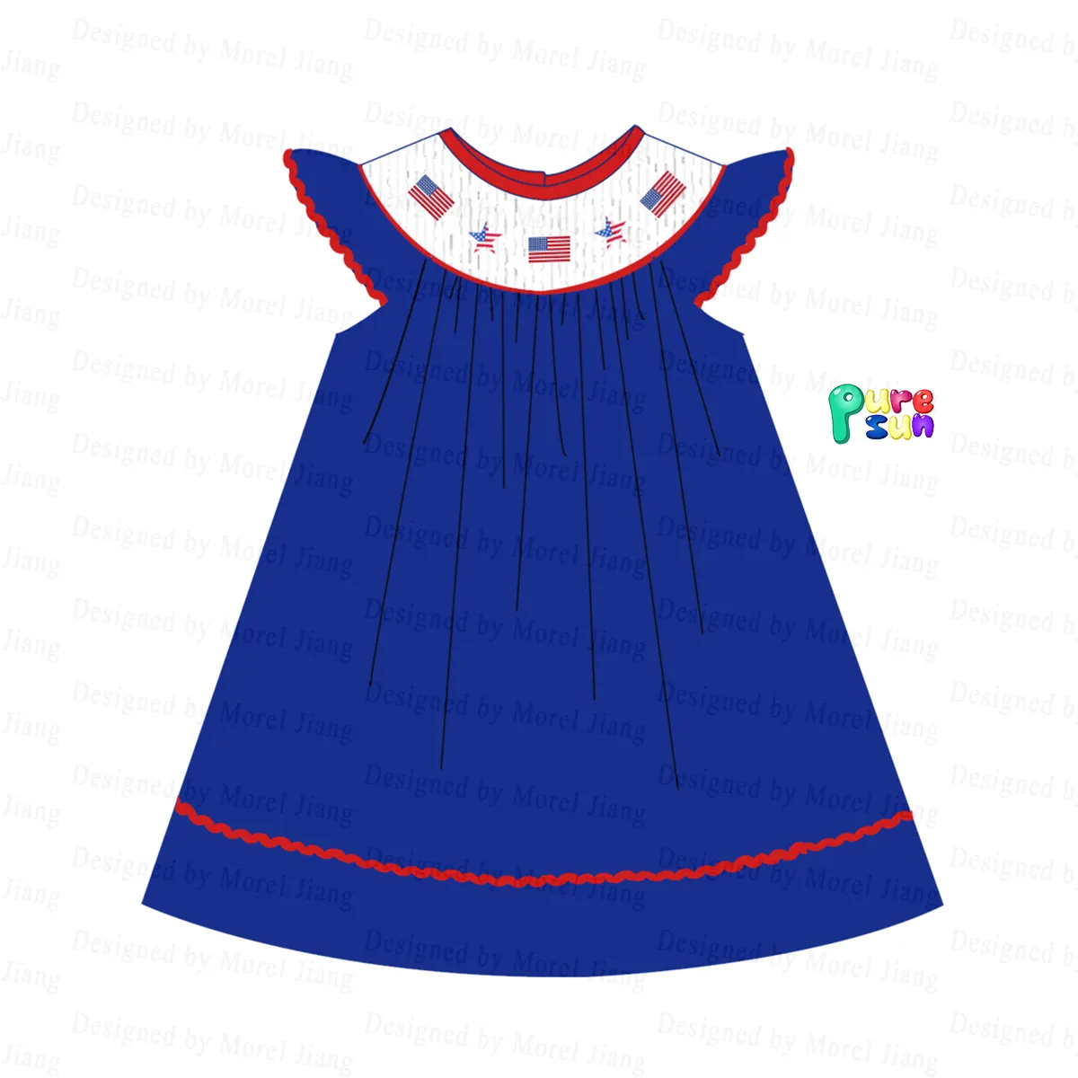 Vestido Puresun para meninas, shorts casuais com bandeira de 4 de julho, design de atacado, para meninas, 2024