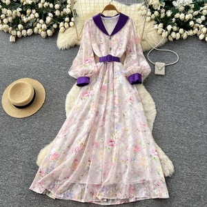 Robe décontractée d'été à manches lanternes florales, coupe ajustée, taille haute, style A, pour femmes de bureau - Product Image 3
