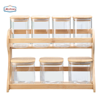 Étagère à épices en bambou naturel pour l'organisation de la cuisine, organisateur à épices à 2 niveaux, support pour pots à épices