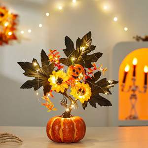 Pompe à confettis artificielle lumineuse en gros, guirlande lumineuse LED, bouquet de feuilles d'érable, décoration de table pour Halloween, automne - Product Image 6