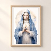 Peinture à l'huile religieuse moderne personnalisée, Vierge Marie bleue, Esprit Saint, flammes abstraites, art mural sur toile encadré, décoration pour la maison et l'église
