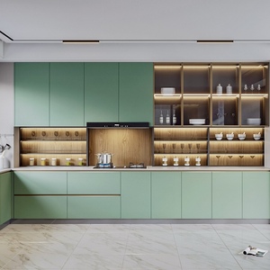 Ensemble d'armoires de cuisine de luxe en bois de pin massif écologique multifonctionnel de haute qualité moderne personnalisé vert olive - Product Image 2