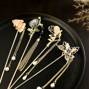 Elegante horquilla de pelo estilo chino con borla de mariposa, herramienta vintage para peinados, horquilla para moños con borla de estilo antiguo - Product Image 1