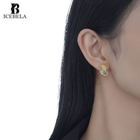 Boucles d'oreilles asymétriques ICEBELA S925 en argent sterling avec diamants hétéromorphes incrustés pour femmes