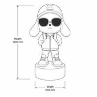 Grande sculpture de chien hip-hop en fibre de verre, motif dessin animé, mascotte de chien aux longues oreilles en PRV pour affichage en place publique et rue commerciale
