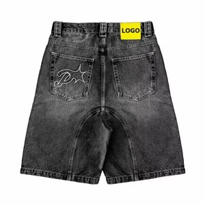 <b>Customized</b> Embroidery mens denim jorts Vintage distressed acid wash shorts Wide <b>Balloon</b> Leg Baggy Fit streetwear men shorts - Product Image 5