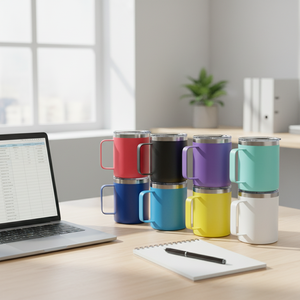 Mug à bière à double paroi en acier inoxydable de 12 oz, 14 oz, 24 oz, design moderne, avec poignée thermolaquée, tasse à café portable pour le bureau - Product Image 4
