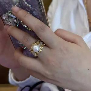 Support de bague en argent S925 avec perles rondes de 10-12 mm, accessoires de perles DIY 10729, bijoux en argent tendance - Product Image 4