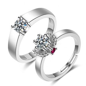Anillo Abierto Sencillo de Moda 2021, Anillo de Pareja con Incrustaciones de Circonio, Anillo de Boda con Corona de Seis Garras, Joyería para Mujer - Product Image 1
