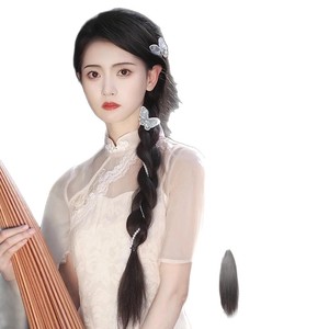 Perruque tressée style Hanfu, queue de cheval double tressée, bande élastique, aspect naturel, extension de cheveux de princesse en fibre Kanekalon, sans colle - Product Image 5