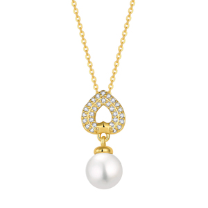 Collar con Colgante de <span class=keywords><strong>Perla</strong></span> de Plata de Ley 925 de Lujo, Chapado en Oro de 18K, con Circonita Cúbica en Forma de Corazón, Joyerí<span class=keywords><strong>a</strong></span> para Mujer, Proveedor Mayorista - Product Image 1