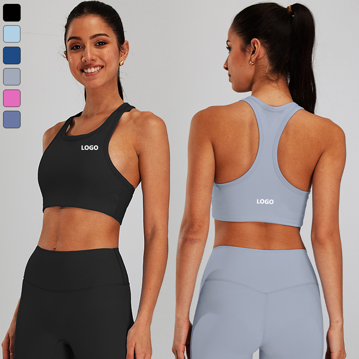 HUACHEN Backless Best-Selling High Support Sports Vest Crop Top U Neck Breathable Fitness Yoga Gym Bra for Women