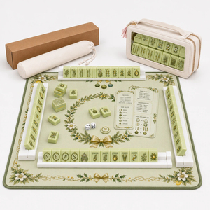 Vintage Sage Green Lemon Mahjong Play Mat Premium Anti-Slip Neoprene Table Protection Pad with Built-in Scoring Guide - Product Image 2