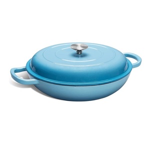 Offre Spéciale Braisière peu profonde en <span class=keywords><strong>fonte</strong></span> <span class=keywords><strong>émaillée</strong></span> antiadhésive de 26cm avec couvercle Batterie de cuisine bleue - Product Image 3