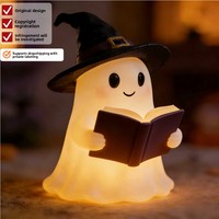 Lampada da lettura notturna a forma di chitarra fantasma di Halloween, in resina, simpatica, per illuminare libri, regalo, decorazione per la casa e la scrivania
