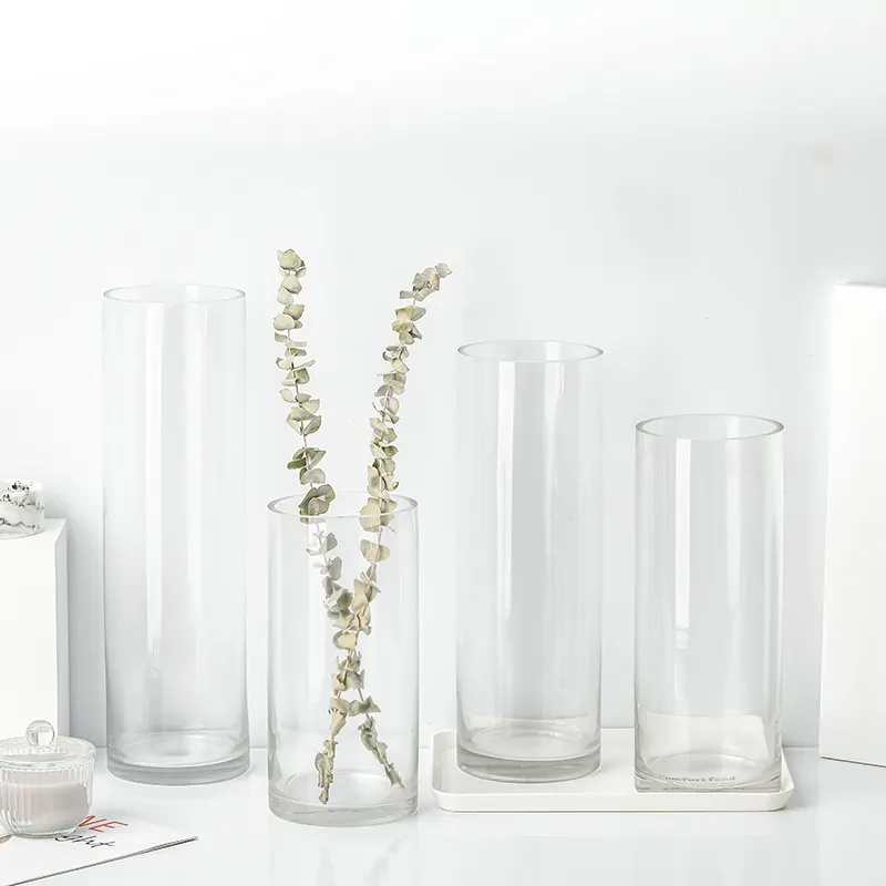 RYLAVA 고품질 클래식 실린더 가정 장식을위한 손으로 날려 투명 투명 유리 꽃병