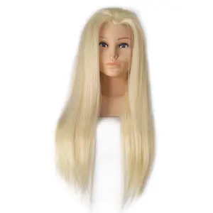 Tête de mannequin en cheveux blonds de 18 pouces, tête d'entraînement professionnelle, pratique pour la <span class=keywords><strong>coiffure</strong></span>, mannequin de <span class=keywords><strong>coiffure</strong></span> <span class=keywords><strong>avec</strong></span> de vrais cheveux humains - Product Image 6