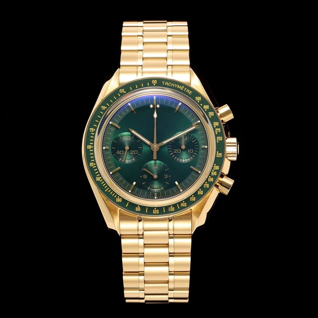 O-M-G Brand Master Speed 310.60.42.50.10.001 Moon Series Steel Strap Three Eye Timing Circle Mechanical Couple Watch Men's Watch