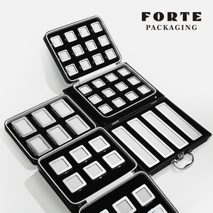 Forte tùy chỉnh Black & White PU da trang sức khay hiển thị <span class=keywords><strong>handmade</strong></span> hộp kim loại cho đá quý & kim cương bán buôn - Product Image 4