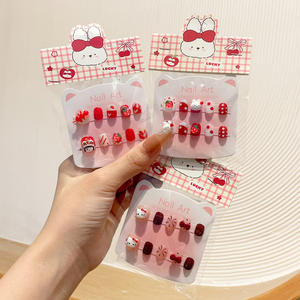 Pegatinas de Uñas Infantiles con Diseño de Dibujos Animados, Edición de Año Nuevo, Color Rojo, Adhesivo de Gel Removible para Niñas - Product Image 3