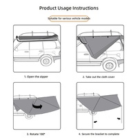 Auvent latéral de voiture à 180 degrés avec lumière LED, auvent de toit de véhicule en forme d'éventail imperméable pour 4x4, SUV, camping, voyage