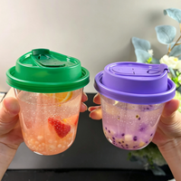 Gobelets en plastique PET/PP personnalisés avec logo, forme large, 10, 12, 14, 16 oz, pour desserts, avec couvercles et pailles à emporter